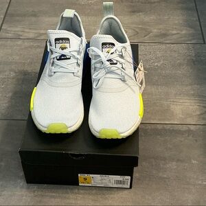 adidas Light Gray Knit Sneakers with Neon Yellow Accents